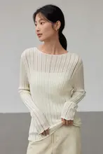 透かし編み長袖ニットトップス【スタイル・ゆったり・薄手・ウール】