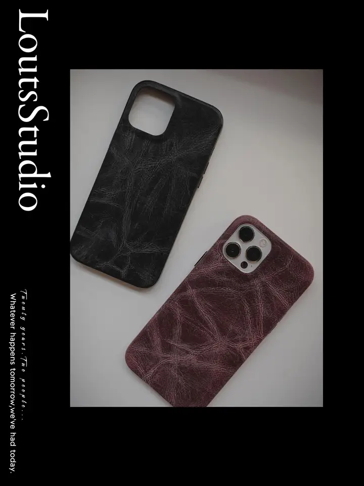 レトロなデザインの牛革製iPhone用全包型スマホケース【防摔・褶皺デザイン】
