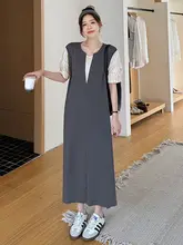 大きいサイズのシンプルで涼しげなワンピース【カ ラーブロック・フィット・夏用・マタニティ対応】（セットアップ対応）