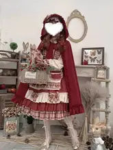 ロリータスタイルのベリー柄ワンピース【長袖・クリスマス用・ワインレッド】（セットアップ対応）