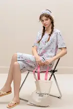 夏用コットンパジャマ【レディース・ショートスリーブ・フラワープリント・七分丈・家庭用】