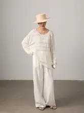 極上の柔らかさのリネン混カジュアルパンツ【ウエストゴム・秋用・高腰・ワイドレ ッグ】（セットアップ対応）