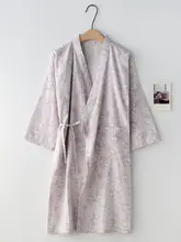 バスローブ レディース 花柄 和風 コットンガーゼ 薄手 紐ベルト サウナ用 ルームウェア パジャマ 春夏