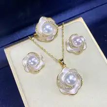 清新で甘美な淡水パールのピアス・ペンダント・ネックレス【S925シルバー針・山茶花デザイン】【セットアップ対応】