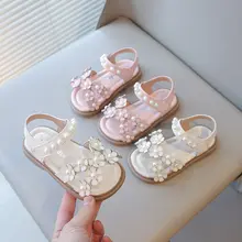 花柄パール装飾の滑り止め付き夏用女児サンダル【柔らかい底・デザインプリンセス】（セットアップ対応）