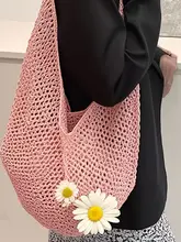 大容量編み込みトートバッグ【女性用・夏のカジュアルスタイル・ビーチ・学院風】