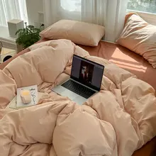 高級感のある全棉水洗コットン四点セット【シンプルデザイン・無地ベッドシーツ・ボックスシーツ付き】