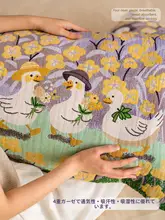 散歩するアヒルの油絵の枕カバー【四季対応・純綿・極上の柔らかさ・家庭用】