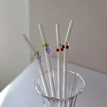 耐熱性透明ガラス製手作りグレープストロー【環境に優しい・水杯用・かき混ぜ棒付き】