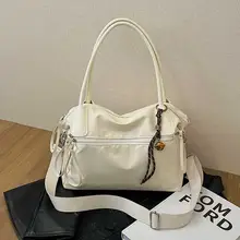 大容量 通勤用トートバッグ【シンプルデザイン・ホワイト・ナイロン・ショルダーバッグ】