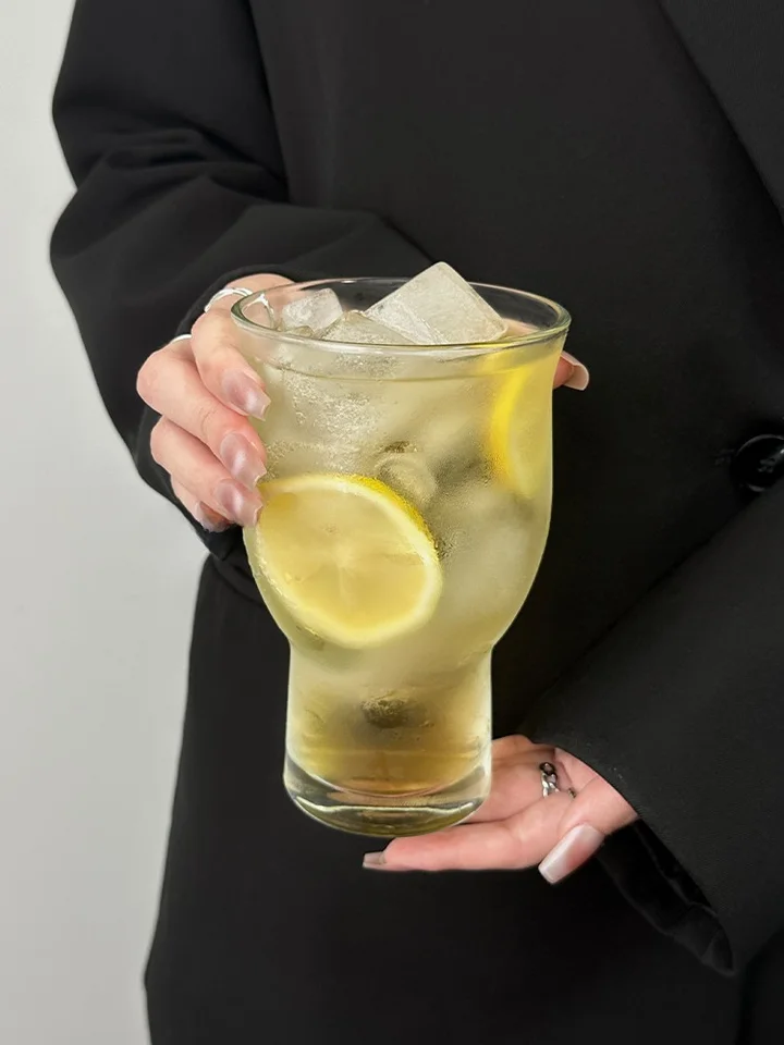 大容量レトロスタイル 広口果茶カップ【アイスコーヒー・透明ガラス・飲料用】