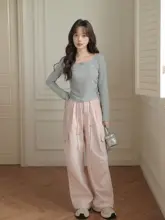 復古風ワイドレッグパンツ【女性用・ホワイト・カジュアル・春用】