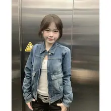 ヴィンテージ風 ブルー デニムジャケット【レディース・春秋用・ショート丈・開襟】
