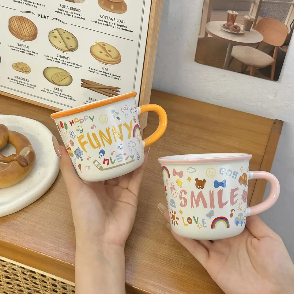 陶器 マグカップ 可愛い 女性 家庭用 ミルクカップ 朝食カップ オートミールコーヒーカップ