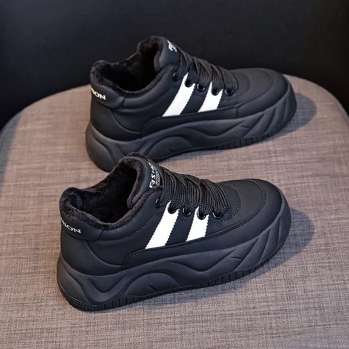 真皮加绒の冬用ブーツ【韓国風・厚底・温かい・高トップ】