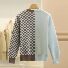 トレンディな色彩のチェック柄ニットセーター【フィット・ウィンターシーズン用】（セットアップ対応）