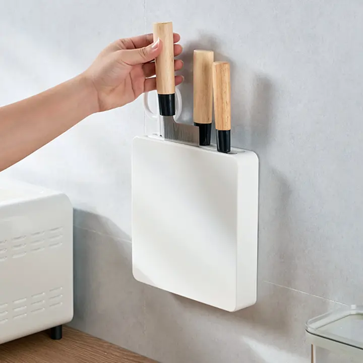 キッチン用壁掛けナイフ収納ラック【薄型プラスチック製・隠しナイフスタンド】