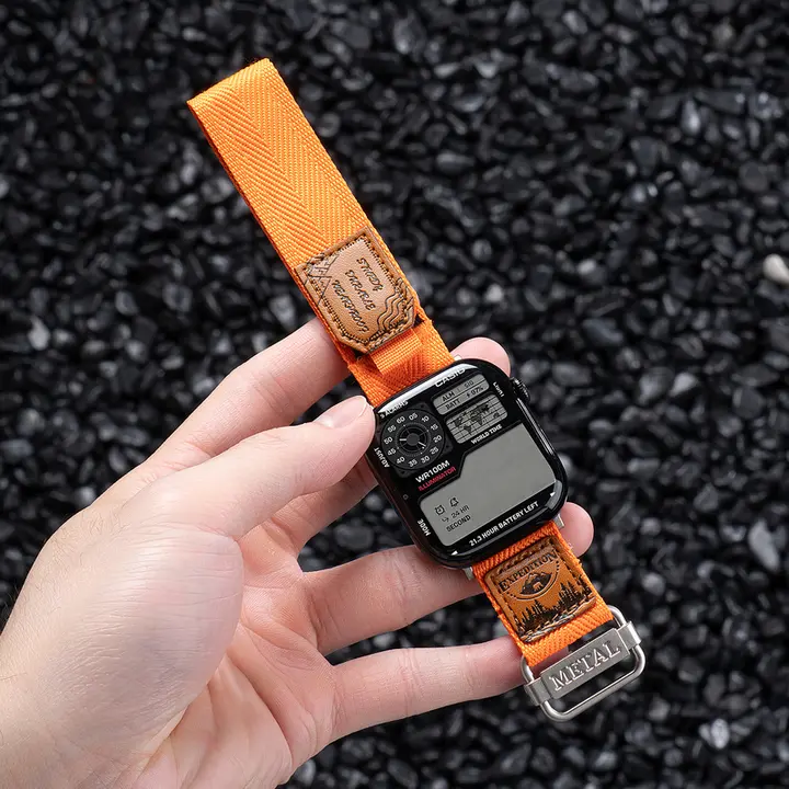 Apple Watch用 バンド 編み込み マジックテープ 通気性 スポーツ アウトドア メンズ リストバンド