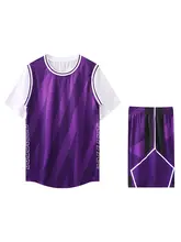 紫色 キッズ バスケットボールユニフォーム セット【短袖・幼稚園用・トレーニング用】