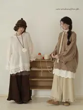 レトロ風 花苞袖デザインのニットトッパー【ゆったりシルエット・秋冬用・カジュアル】