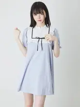 ワンピース レディース 量産型 甘め フリル 蝶結び パフスリーブ 半袖 フレア 体型カバー 着痩せ 夏