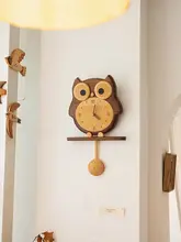 可愛らしいフクロウの壁掛け時計【静音・無垢材製・リビング用・子供部屋にも最適】