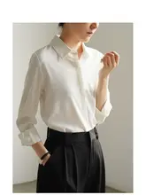 春用 白色長袖シャツ【通勤・サテン風質感・女性用】