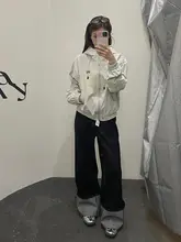 FunnySumey レトロストリートスタイルワイドデニムパンツ【カジュアル・カップル用・ゆったりタイプ】