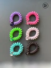 高弾力の無痕デザイン！カラフルな螺旋型ヘアゴム【馬尾用・ドパミン色】