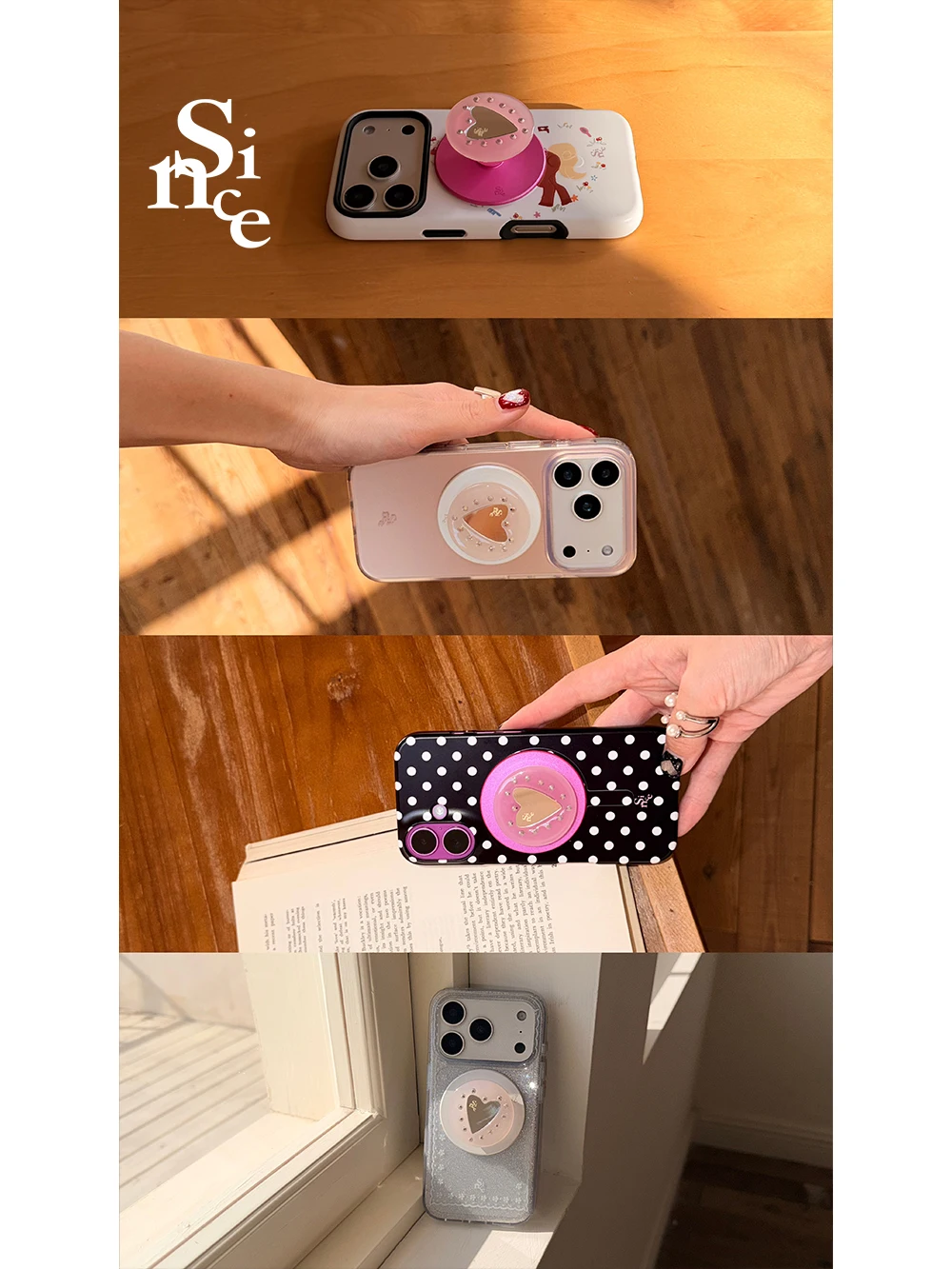 愛心デザインのミラー型磁気吸着スマートフォンケースの実用性と使用シーン