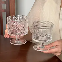 ヴィンテージサンフラワーレリーフグラス【家庭用・高脚・アイスクリーム・デザートカップ】
