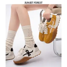 落日森林 厚底デザインスニーカー【女性用・カジュアル・イエロー・多用途】