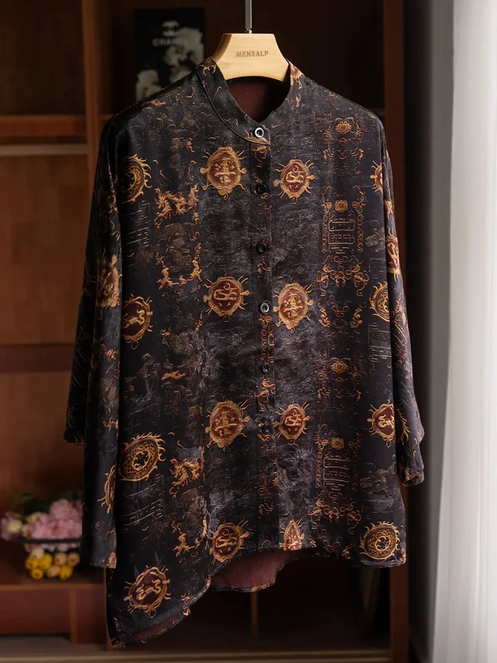 真丝香云纱立领のゆったりした小外套【極上の柔らかさ・春秋用】