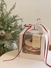 厚手の半透明ウィンドウ付き誕生日ケーキボックス【持ち運び便利・高い焼き菓子用】（セットアップ対応）