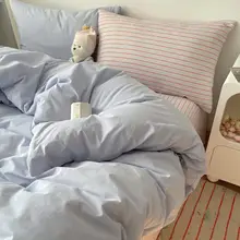 全棉水洗ストライプ4点セット【肌触り良好・ベッドカバー・シーツ・マットレスカバー】