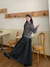 秋季レトロロングプリーツスカート【ハイウエスト・フレアデザイン・小柄向け・足首丈】（セットアップ対応）