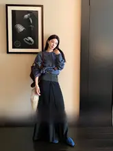 黒の切り替えデザイン フィッシュテールスカート【高腰・秋用・レトロ・ミディ丈】