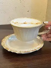 デザイン豊かな陶器製コーヒーカップ【フレンチスタイル・ラテアート・女性向け】