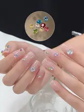 ミニ尖底カラージュエルネイルデコレーション【透明シャンパン・異形デザイン・白鹅绒付き】