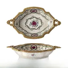 フランス風アート彩色陶器と銅製収納容器【ティーリーフストレージ用・自宅用インテリア】