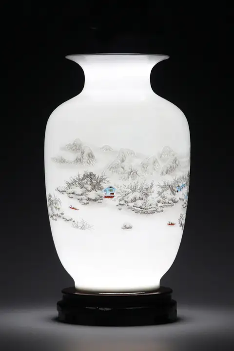 景德鎮製 陶器製小花瓶【乾燥花用・中華風インテリア・リビング飾り】