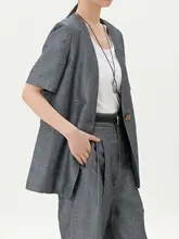 リネン製のラフなジャケット【春用・ゆったりデザイン・シンプルスタイル】