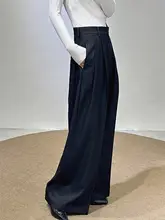 エレガントなデザイン！黒のワイドレッグパンツ【高ウエスト・ドレープ感・春夏用】