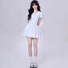 海塩ジャスミンデザインの白いシャツワンピース【学院風・プリーツスカート・初恋のような雰囲気】（セットアップ対応）