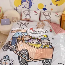 可愛いアニメデザイン！純綿4点セット寝具【日本風・インテリア用・カーミングな色合い】