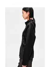 ドレープ感のあるサテン風天絲リネンウエスト絞りトップス