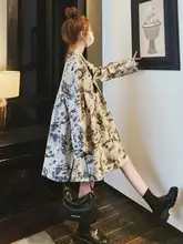 中式水墨画デザインのワンピース【パンダボタン・小柄向け・国風】