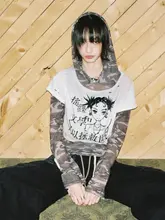 迷彩デザインのフード付きTシャツ【夏用・カジュアル・女性用】（セットアップ対応）