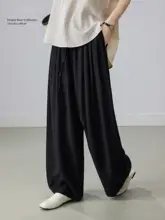 黒 高腰 カジュアル ワイドパンツ【夏用・ゆったり・スリム効果】（セットアップ対応）