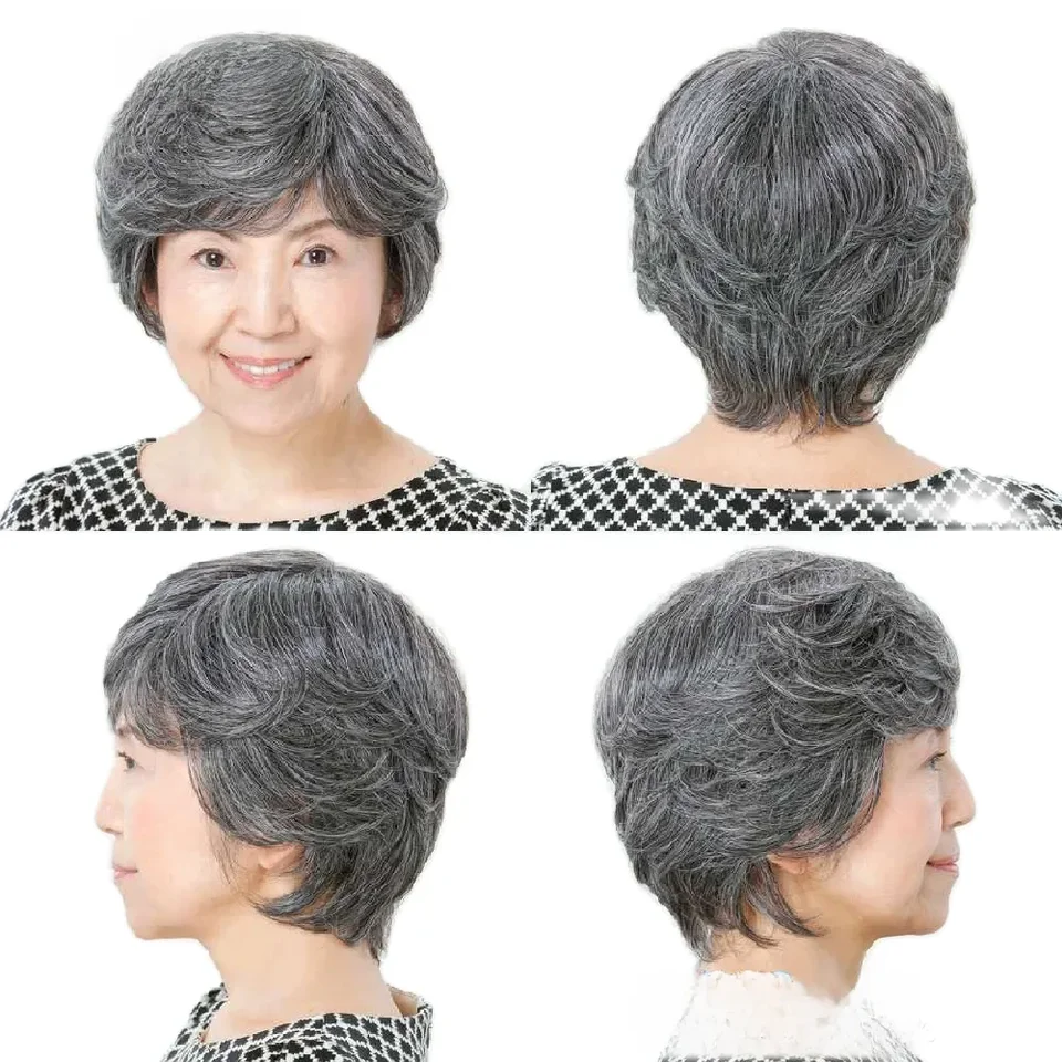 花白のショートストレートフェイクヘア【女性用・演技用・フルウィッグ】